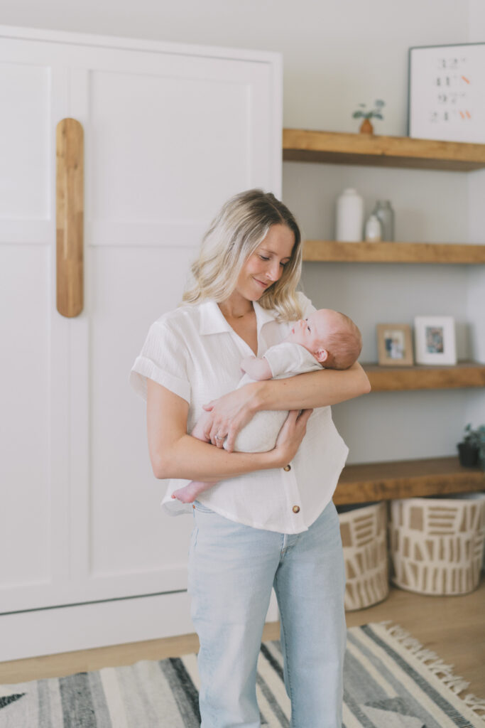 mom and newborn smiling for colorado springs lifestyle newborn photos