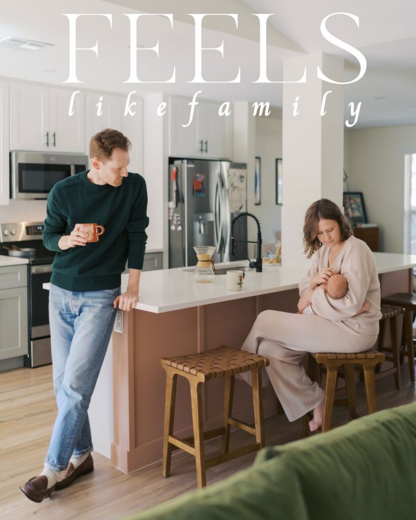 couple in kitchen with newborn baby by Featured Colorado Springs Family Photographer