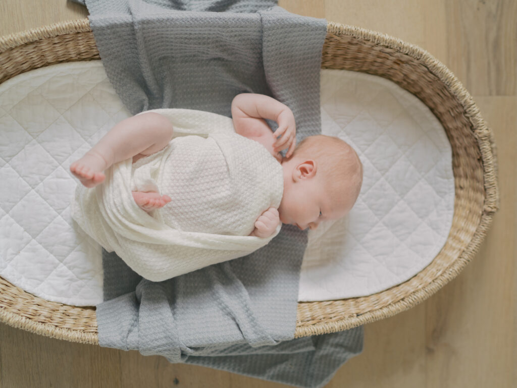 baby in basket for newborn photos in colorado spring, co