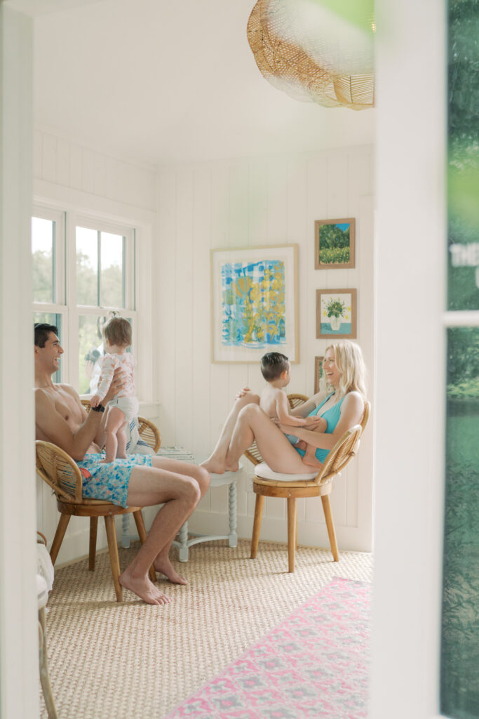 family of four relaxing after swimming for Photography Colorado Springs photo session