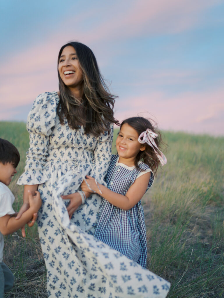 Mom and kids interacting, mom is smiling-Family Adventure Photo Sessions- Colorado Springs Photos