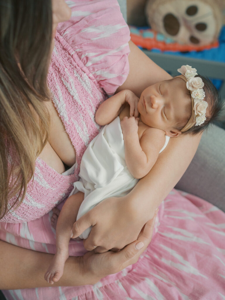 view from mom as she holds baby in her arms | Colorado Springs Newborn Photography | Lauren Bounds Photography