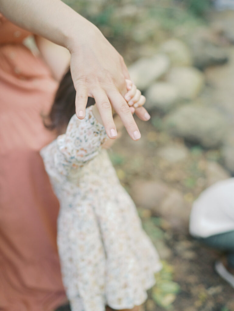 Little girls hand holding onto moms hand at Colorado Springs Family Photo session at Bear Creek Nature Center Taken by Lauren Bounds Photography