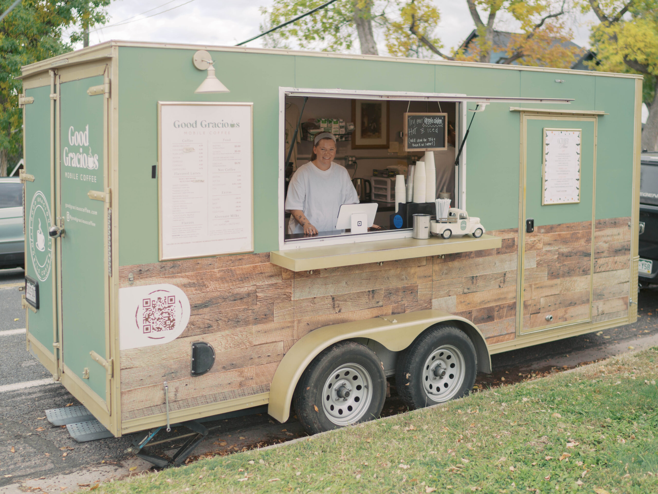 the Best Coffee Colorado Springs Good Gracious Coffee Trailer featuring owner Grace