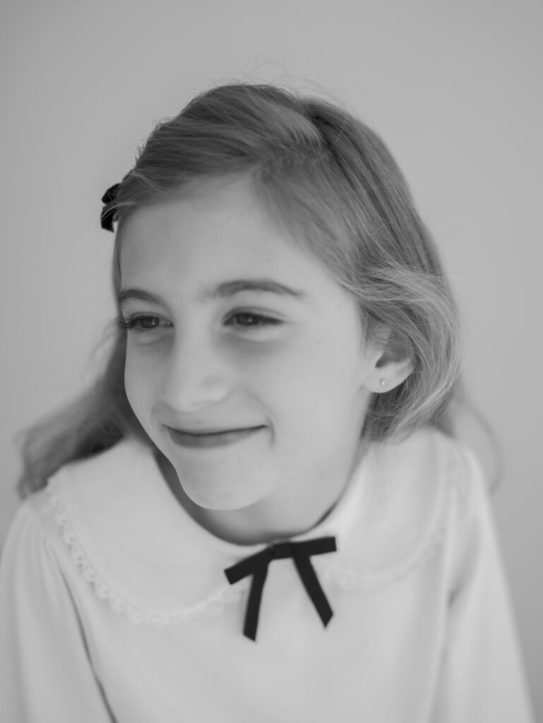 black and white headshot of young preteen girl for kid mini colorado springs