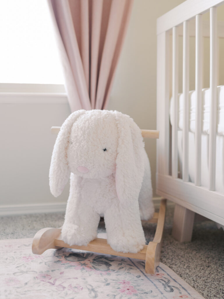 detail nursery image of bunny rocker in colorado springs newborn photos