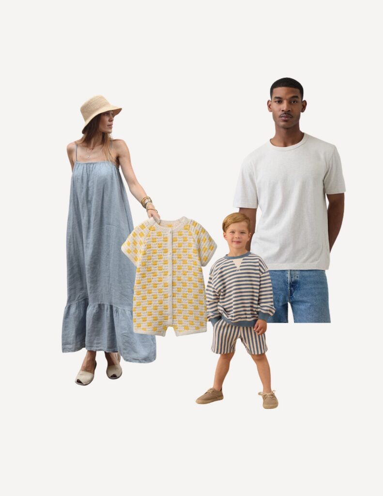 Spring Family Photo Outfits collage by Lauren Bounds Photography- moms dress, dad's t-shirt, and kids options