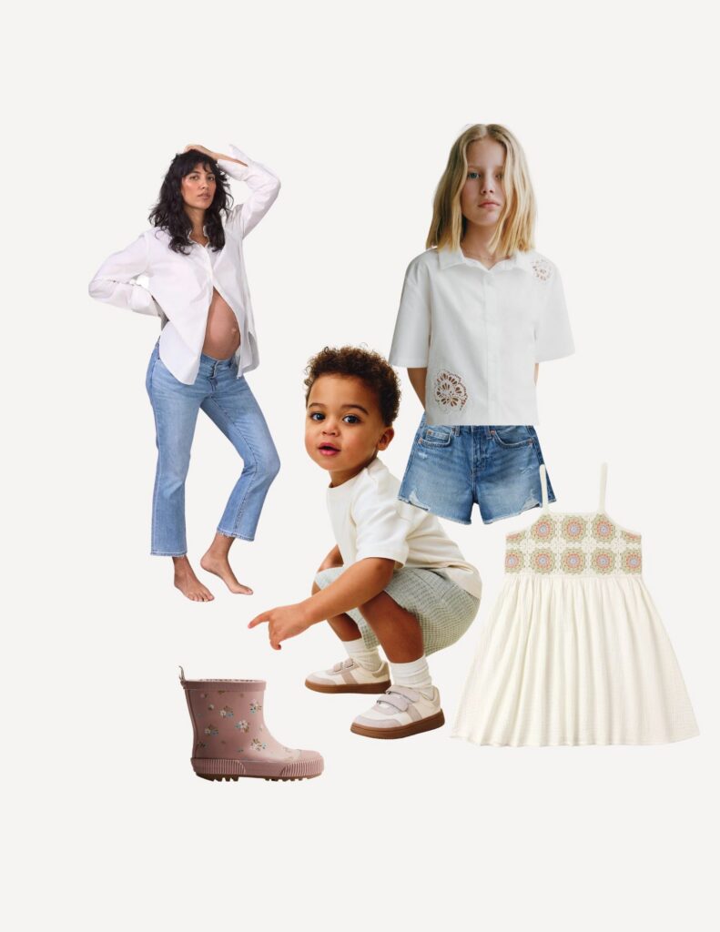 photo collage of family photo outfit ideas with pregnant mom