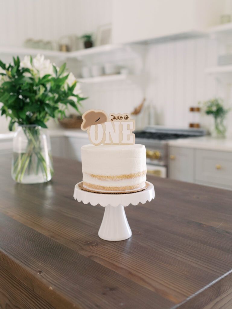 Milestone Session Colorado Springs picture of smash cake on kitchen island
