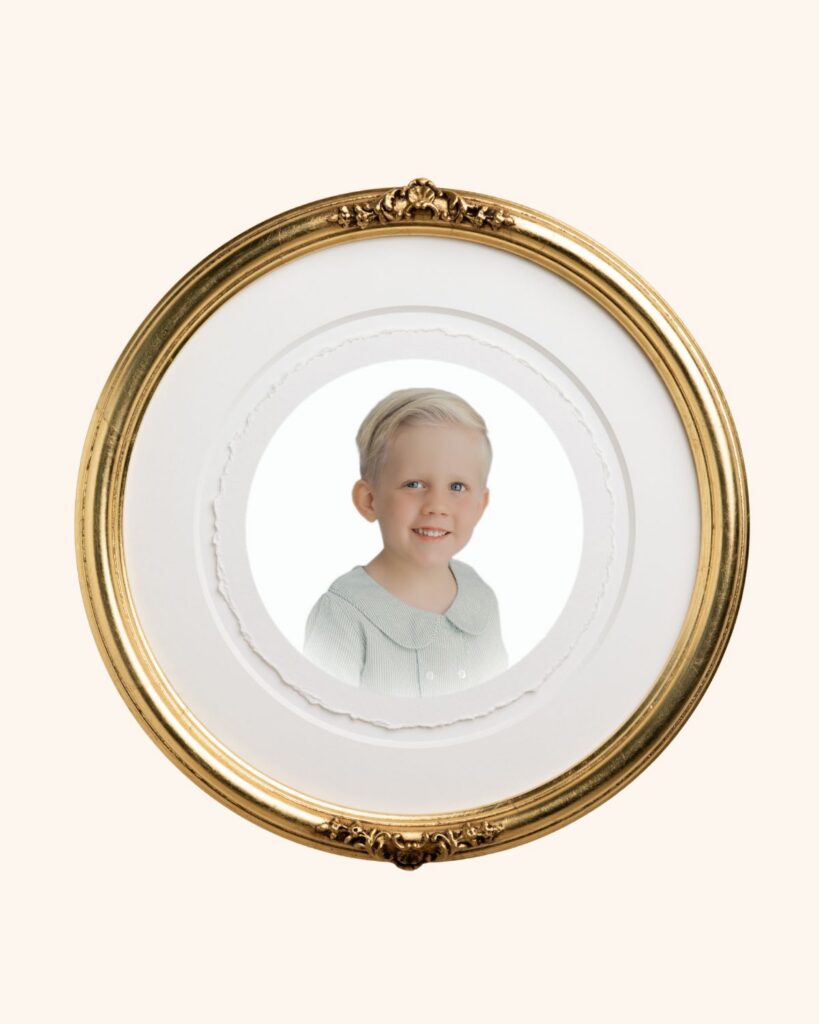 Childhood portrait in colorado springs, co of boy in timeless gold circle frame or Lauren Bounds Photography in Colorado Springs, CO